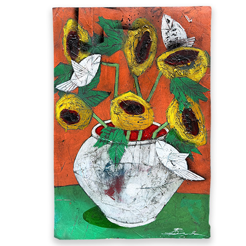 Michael Banks 26x37 Framed Yellow Flowers in White Vase WP6314